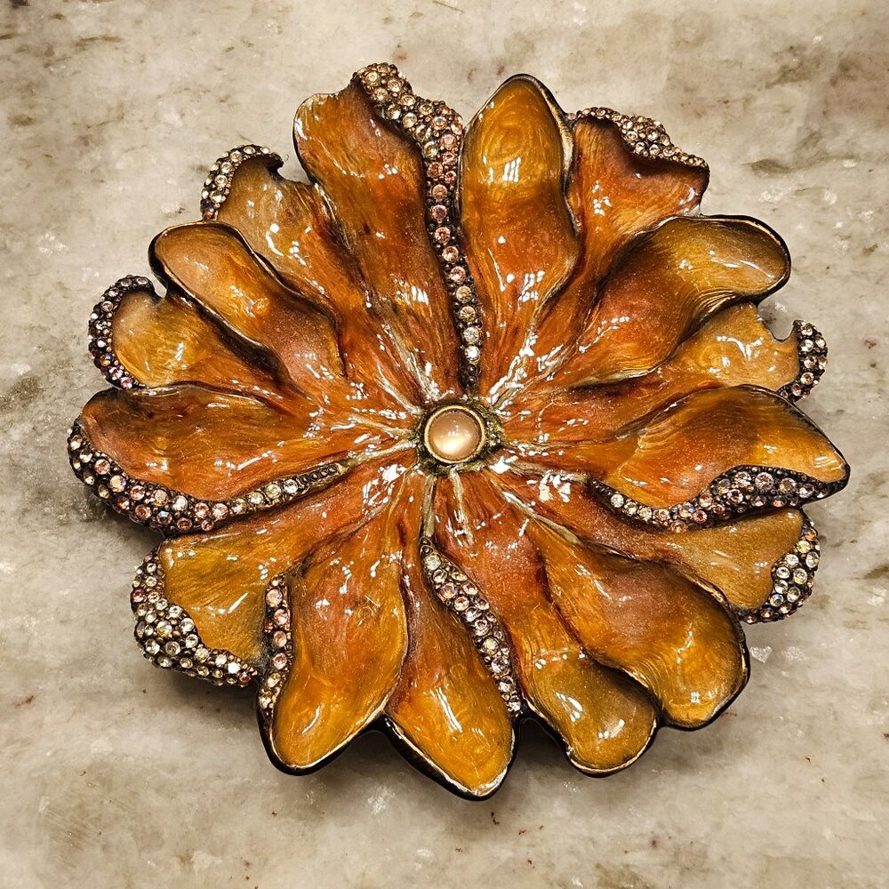 JAY STRONGWATER CHRYSANTHEMUM FLOWER ENAMEL CRYSTAL JEWELRY TRINKET TRAY DISH